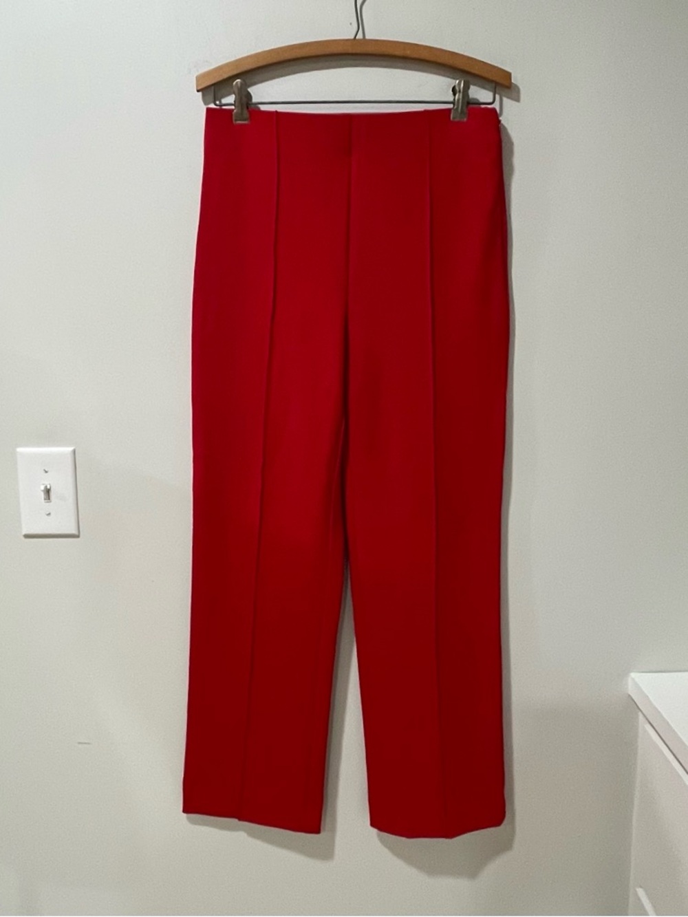 NWT Ann Taylor Bright Red Side Zip Straight Ankle Pants Work Office Business